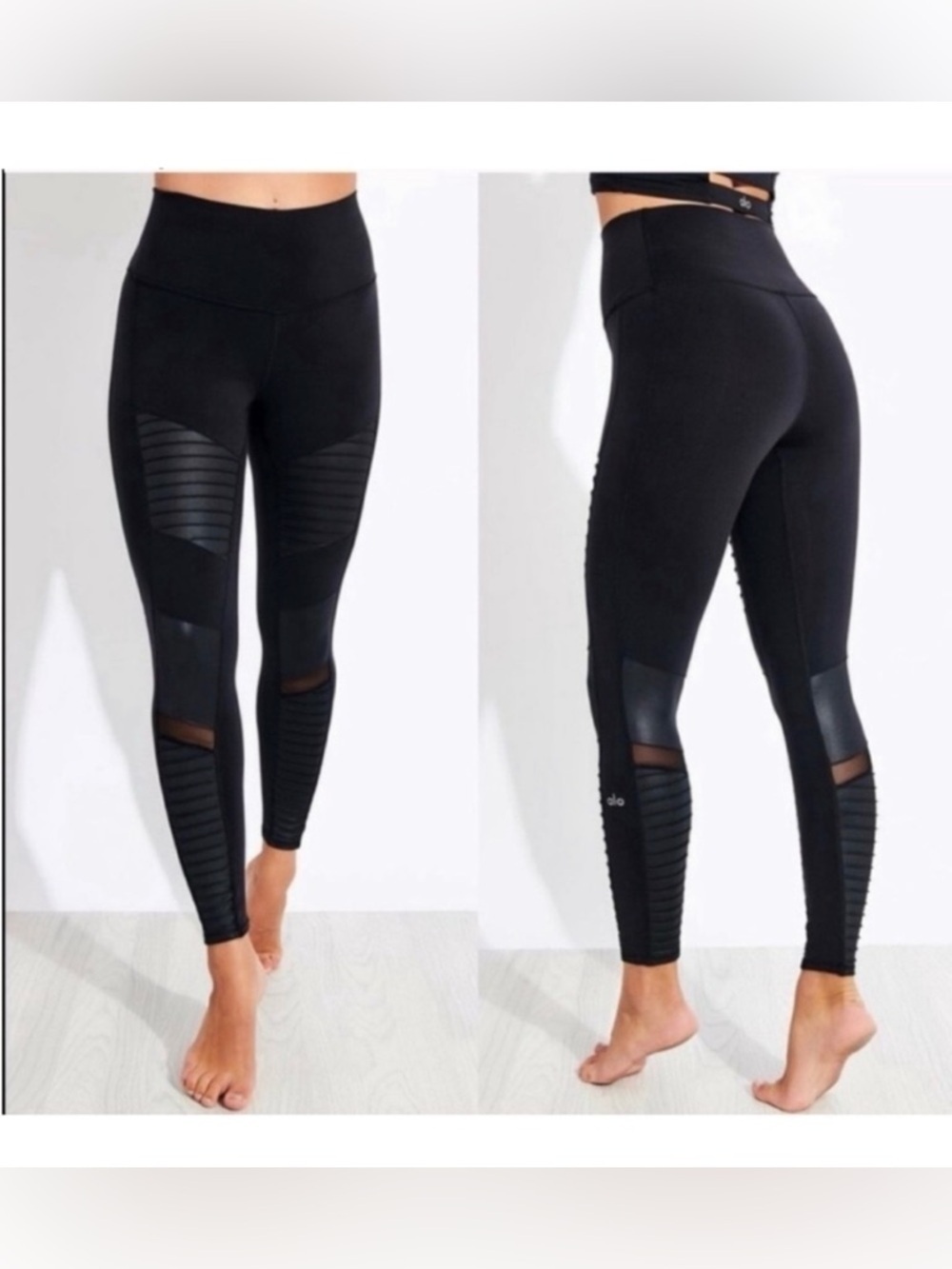 Alo Yoga Black Moto Leggings Mesh High Rise